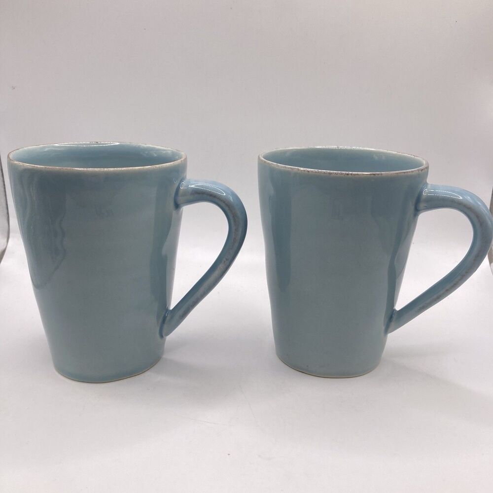 Crate And Barrel Mugs 8 Oz Marin Blue Aqua Light Blue Artisanal Portugal Set 2